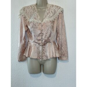 Vtg  80sScott McClintock Pink Satin Lace Blouse Victorian 8 Edwardian‎ Coquette